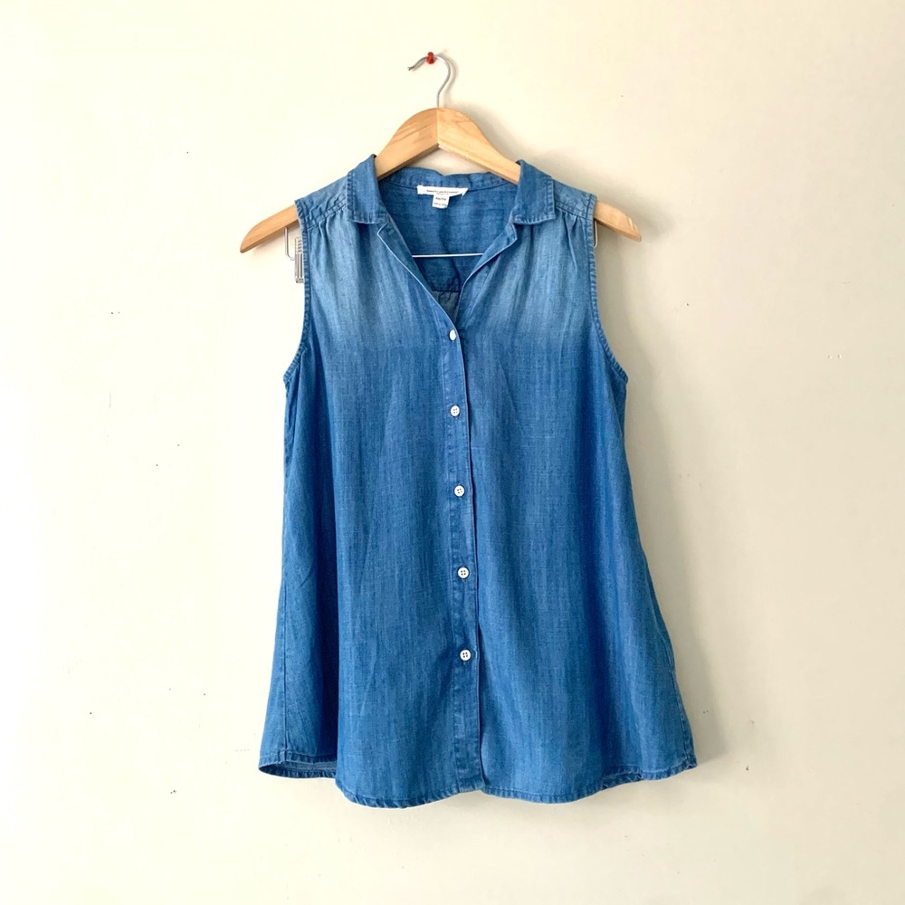 BeachLunchLounge Denim short sleeve button down blouse